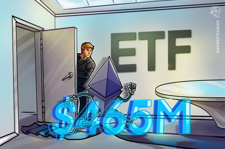 BlackRock leads record $465M spot Ether ETF Monday exodus
